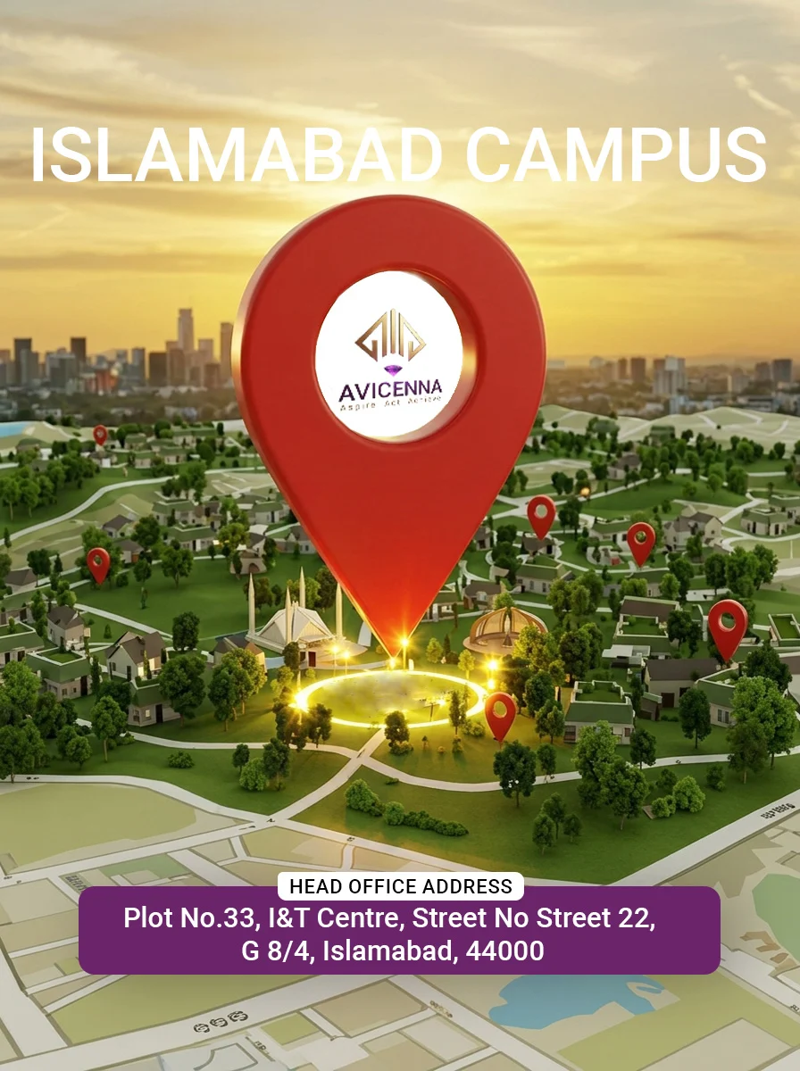 Avicenna Education System Islamabad Head Office building located in G-8/4 Islamabad offering GED education and student counseling services.